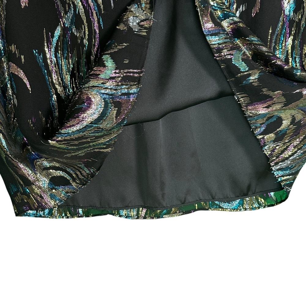 Trina Turk Top Ambrosial Silk Blend Metallic Jacquard V-Neck Black Multi S Glam - Picture 7 of 14